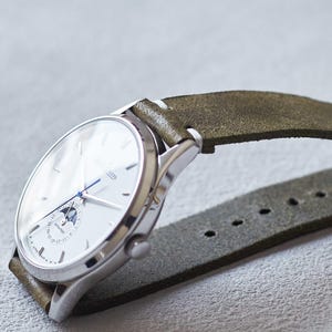 Olive Leather Watch Strap 20mm 22mm 18mm - Handmade Custom Stitched Watch Band for Men