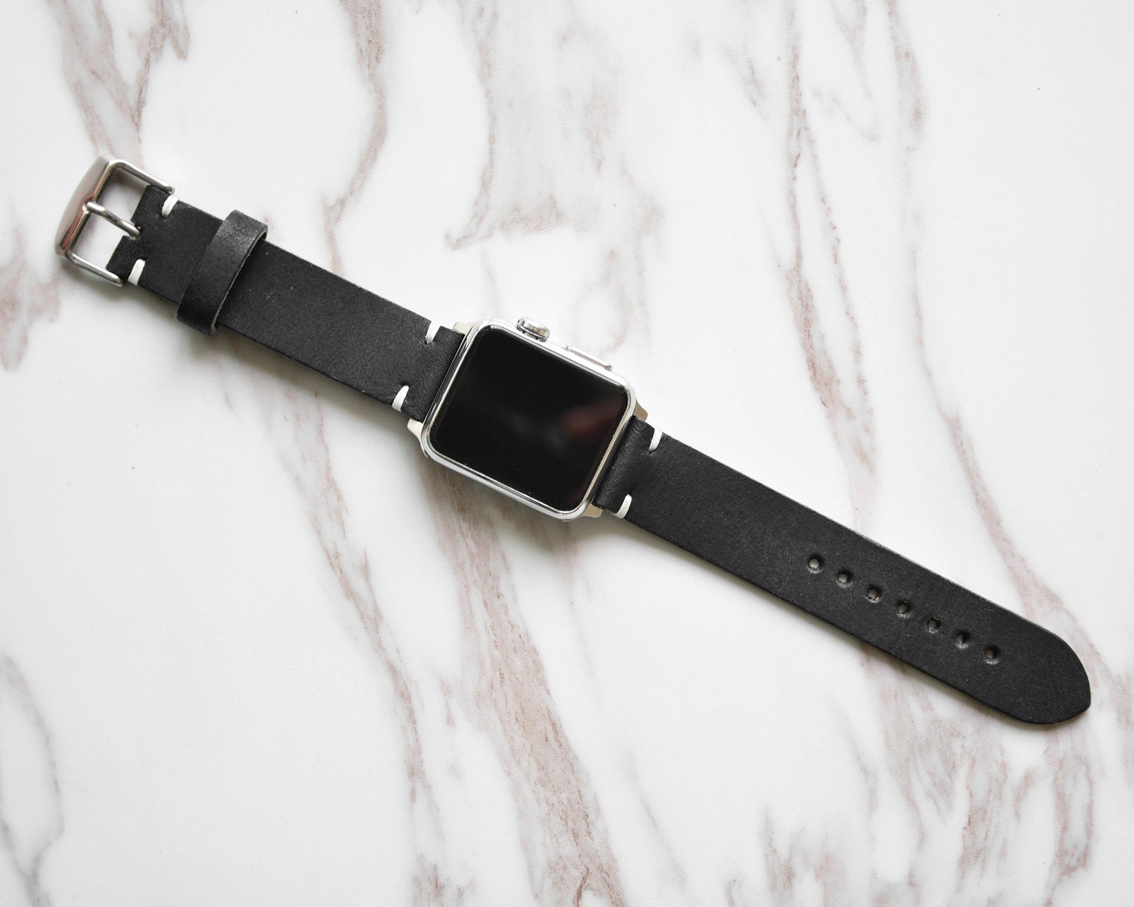 Black Leather Apple Watch Band 38mm 40mm 42mm 44mm Distressed Etsy