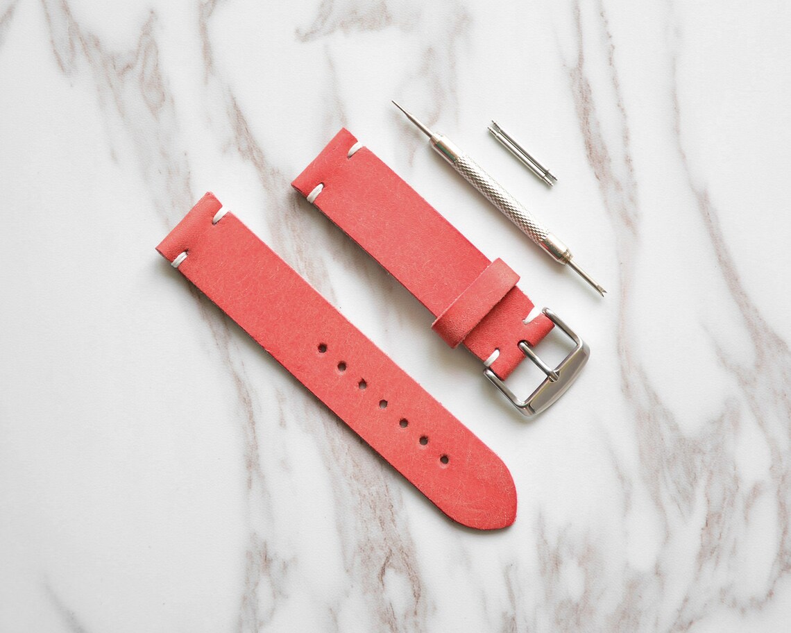 Custom Leather Watch Strap Personalized Peony Pink Watch Band Etsy