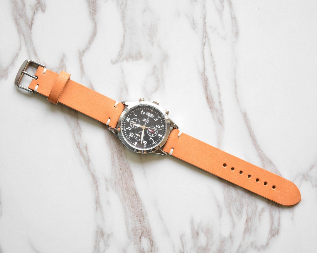 Personalized Watch Strap, Natural Tan Leather Watch Band 18mm 20mm 22mm 24mm, Custom Monogram