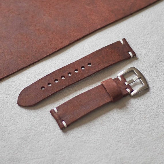 Handmade Watch Strap 18-19-20-21-22 mm - Watch Band - Full Grain Waxed Italian Pueblo Leather