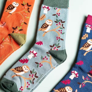 Ladies Owl Bamboo Socks Navy & Blue