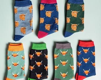 Meias de bambu Highland Cow para homem