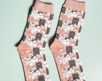 Ladies Cats Bamboo Socks Pink