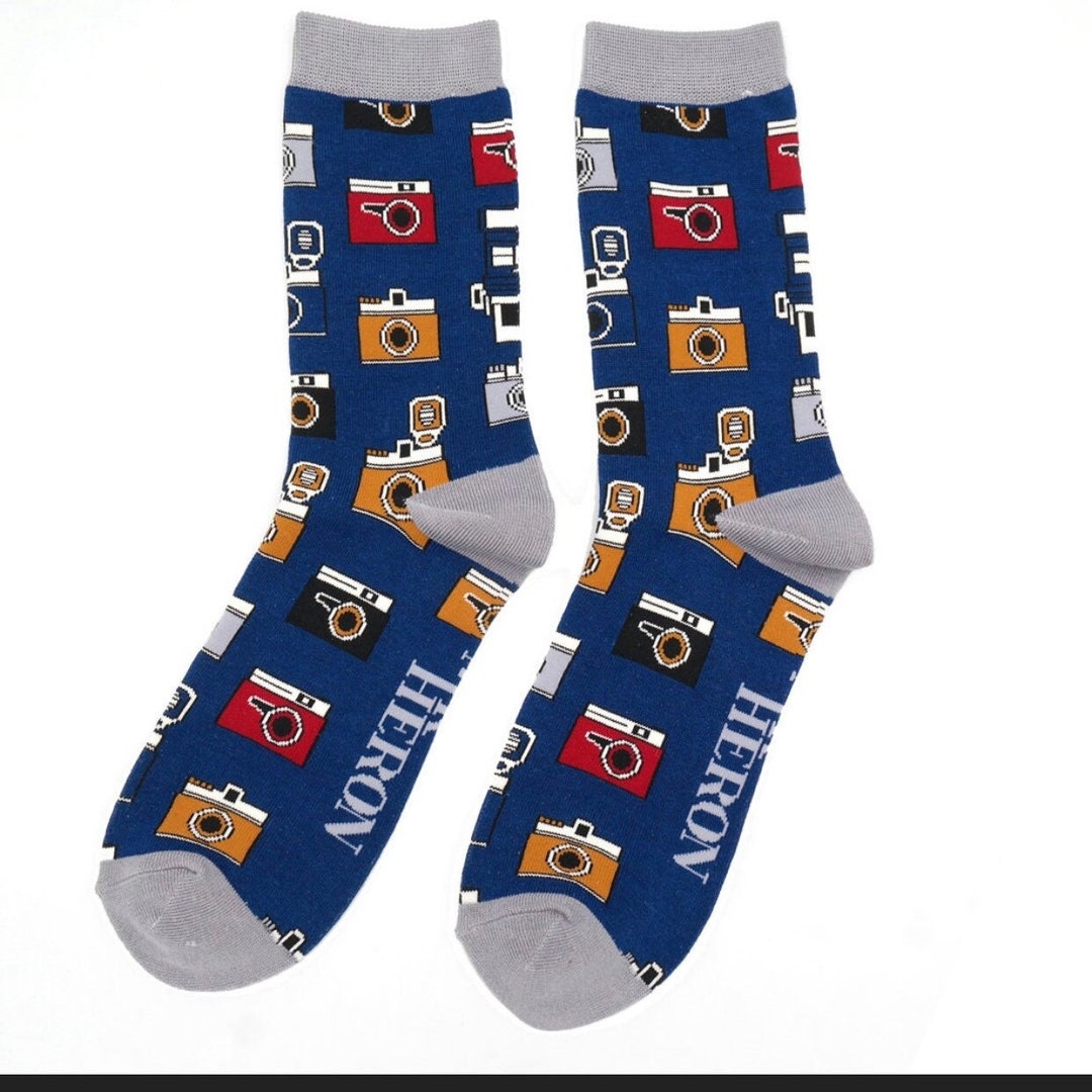 Mens Bamboo Socks Retro Cameras Navy Etsy