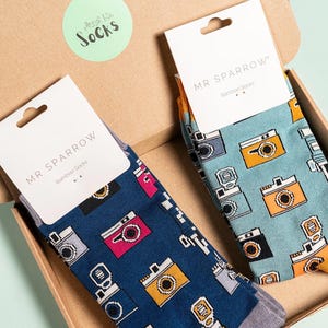 Bamboe sokken heren camera's | Fotograafbrievenbus geschenkdoos