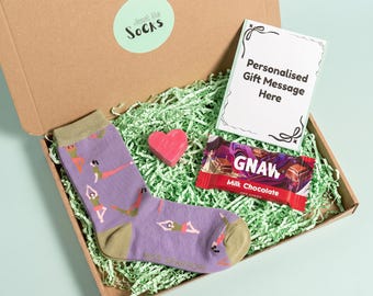 Yoga Gift Box for Women: Bamboo Socks, Chocolate & Soap. Mindful Birthday Present, Wellbeing Gift