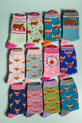 Ladies Highland Cow Bamboo Socks Navy | Blue | Pink