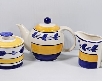 Raro juego de tetera, jarra de leche y azucarero vintage de Maxwell Williams