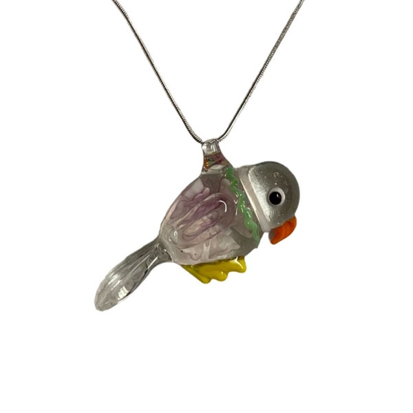 Lampwork Parrot Pendant Necklace, Boho Glass Jewelry, Blown Glass Pendant, Parrot Pendant Necklace, Glass Necklace, Blown Glass