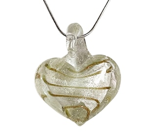 Colorful Heart Pendant Necklace, Lampwork Glass Jewelry, Bohemian Blown Glass Pendant, Handmade Glass Necklace