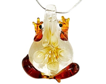 Lampwork Frog Pendant Necklace, Boho Glass Jewelry, Blown Glass Pendant, Frog Pendant Necklace, Glass Necklace, Blown Glass