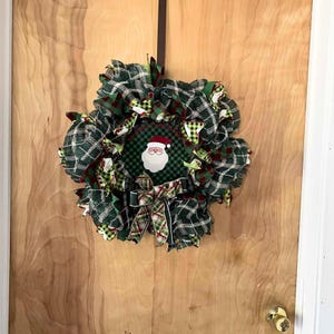 Santa Christmas Wreath: Red & Green Plaid Holiday Door Decor