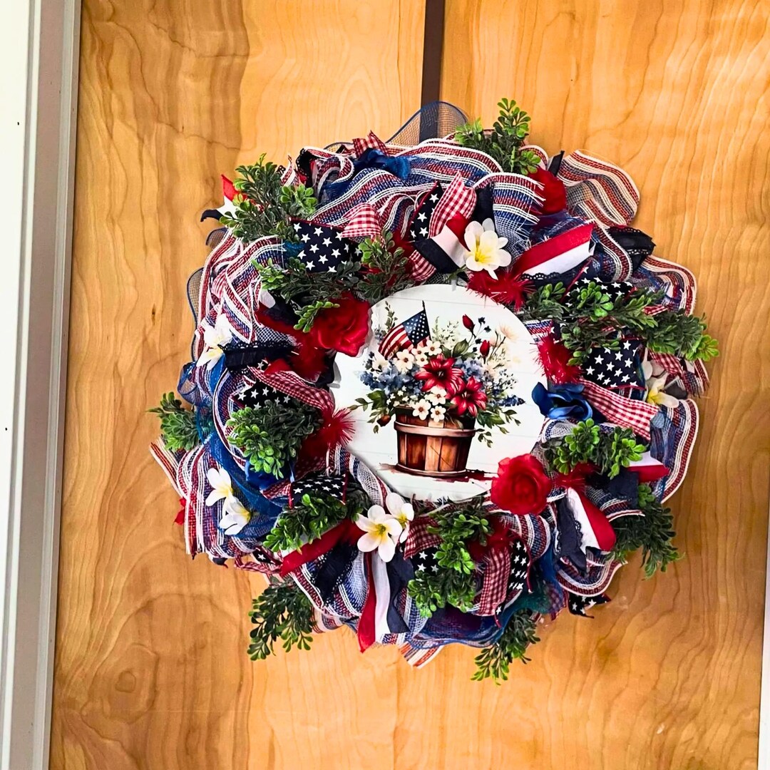 Patriotic Wreath for Front Door, 4th of July Decorations Decor, Red ...