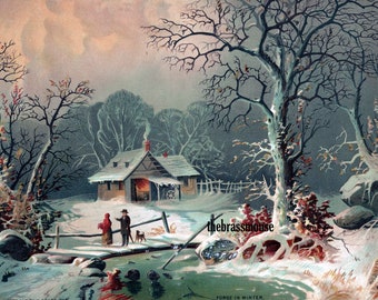 winter sunday night christmas snow scene cozy victorian etsy