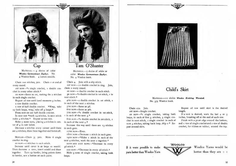 WoolCo Woolworths 1916 Vintage Knitting Crochet Pattern 