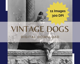 11 Image Bundle of Vintage Dogs Pet Owners Junk Journal Printable Scrapbook Photos