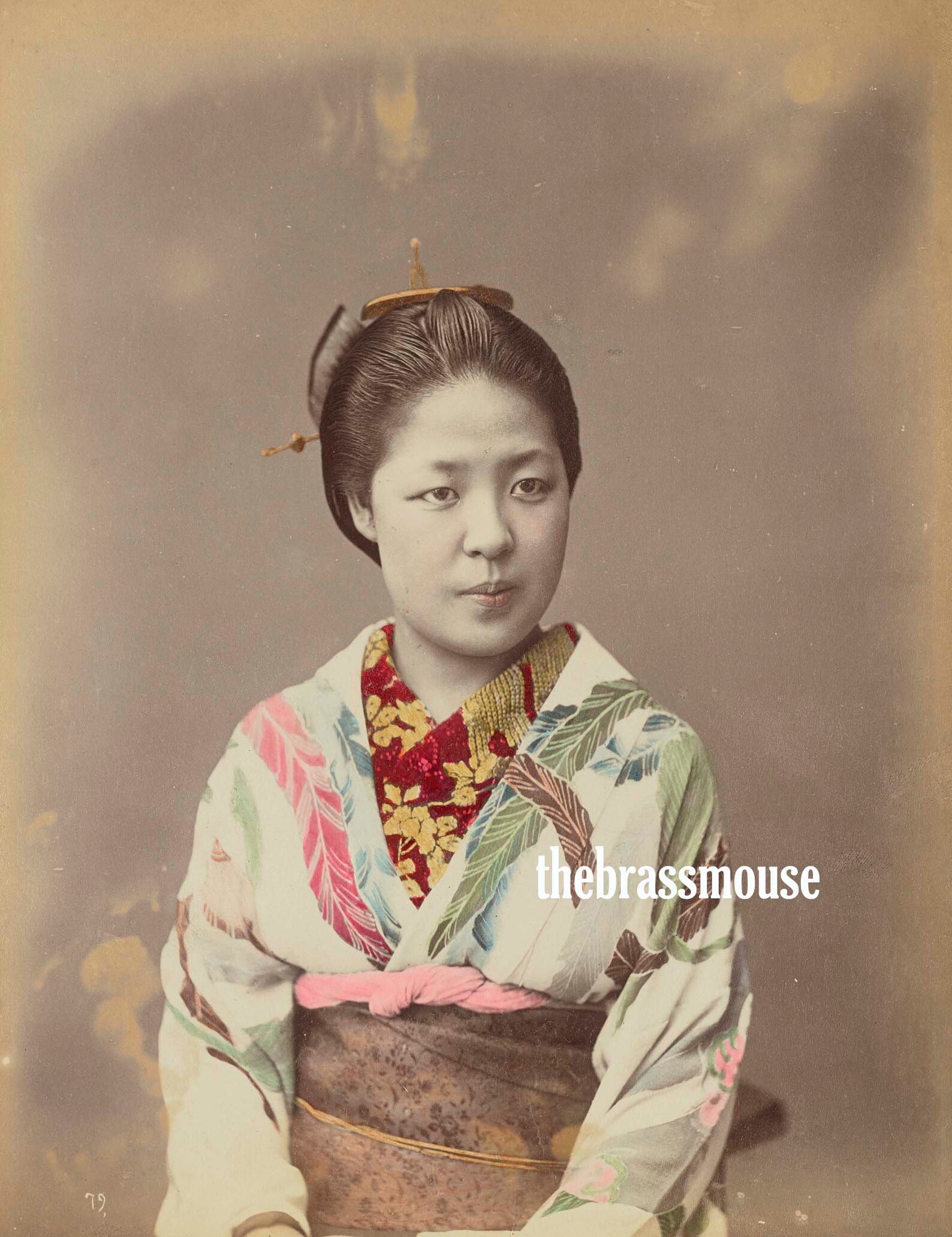 Vintage Japanese Woman in Kimono Hand Colored Antique Photo image 0.