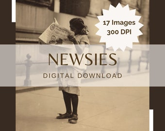 17 Image Bundle of Vintage Newsies, 1910s Kids, Vintage Children Photos, Junk Journal Download
