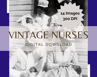 14 Image Bundle of Vintage Nurse Photos, World War I WWI era Digital Download for Junk Journals and Scrapbooking