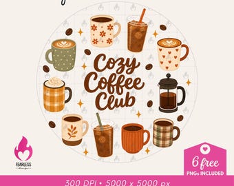 Cozy Coffee Club png | Colorful Cozy Cute | Coffee Lovers png | Cafe Style | Cozy Seasonal | Latte Lovers | Social Club Shirt Designs