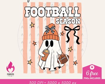 Football Season Ghost png | Halloween Ghostly png | Football Lovers | Cheering Football | Whimsical Doodle png | Football Coquette Shirt png