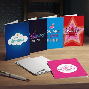 Lot de 5 cartes d'encouragement, cartes de voeux multi-designs, cadeau d'un collègue de travail, cadeau d'équipe mignon, cartes vierges à l'intérieur, colorées, cadeau pour adolescents
