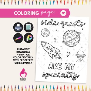 Side Quest ADHD Coloring Page, Sassy Girls Coloring, Funny Neurodiversity Coloring, Adult adhd Coloring sheet, Mental Health Coloring