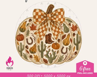 Brushstroke Coquette Western Pumpkin png | Fall Season Vibe | Western Aesthetics | Pumpkin Boho Floral png | Western Cowgirl Vibe | Cowboy