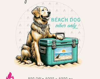 Golden Retriever Beach Dogs png, Beach Dog Vibes Only, Beach Dog Shirt, Golden Retriever Sublimation, Cute Golden Retrievers png, Dog Cooler