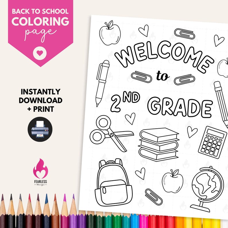 Back to School Coloring Page, Printable Worksheets 2nd Grade, First Day ...