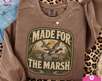 Made for the Marsh png | Mallard Ducks | Trendy Hunting | 70s Aesthetics | Duck Sweatshirt Design | Retro Ducks Design | Ducks png