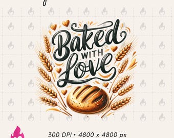 Baked with Love PNG, Sourdough Bread Digital Download, Homesteading Bread Baker Sublimation Design, Sourdough Mama, Sourdough Tumbler Wrap