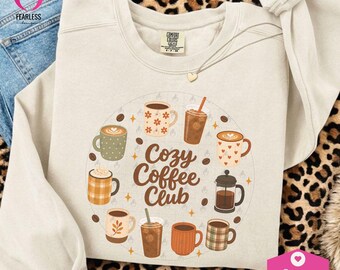Cozy Coffee Club png | Colorful Cozy Cute | Coffee Lovers png | Cafe Style | Cozy Seasonal | Latte Lovers | Social Club Shirt Designs