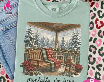 Mentally I'm Here png | Happiness Christmas | Boho Farmhouse Xmas Sublimation png | Colorful Painterly Christmas Aesthetics | Xmas Bookish