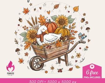 Fall Cottagecore Goose png | Whimsical Doodles Sublimation Design | Colorful Cozy Cute | Fall Season Vibe | Goose Cuteness | Girly Fall png