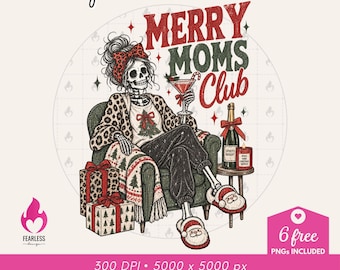 Merry Moms Club png | Mom Skeleton Design | Christmas Retro Designs | Merry Mama png | Christmas Cocktails Sweatshirt png | Tipsy Holiday
