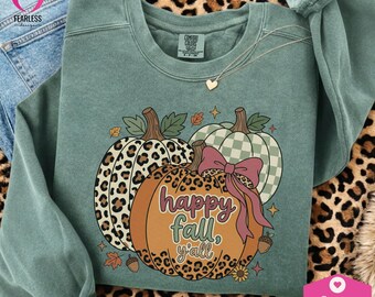 Happy Fall png | Cozy Fall Aesthetics | Autumn Fall Vibe | Pumpkin Shirt Leopard png | Colorful Cozy Cute Sublimation | Coquette Pumpkin png