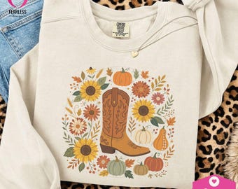 Fall Cowgirl Boots png | Western Aesthetics | Floral Boho Designs | Fall Season Vibe | Western Cowgirl Vibe | Pumpkin Boho Floral png