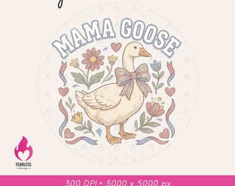 Vintage Mama Goose png | 1980s Geese Sublimation Design | Cottage Core Animals png | Retro Silly Goose Coquette Bow Sweatshirt Design