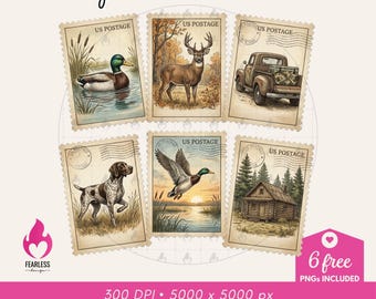 Sello postal de vida silvestre natural png / Diseño de sublimación de caza de patos ánade real de inspiración vintage / Caza de animales png / Diseño de camiseta de temporada de caza