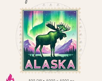 Sello del estado de Alaska (PNG), Aurora Boreal (PNG), Regalo para cruceros por Alaska, Diseño de sello vintage de Alaska, Taza con cielo de Alaska