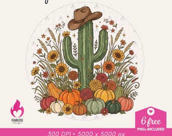 Fall Floral Cactus png | Western Aesthetics | Floral Boho Pumpkin png | Fall Season Vibe | Fall Designs Western | Western Cowgirl Vibe