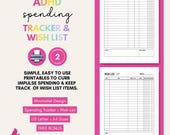 Spending Tracker | Adult ADHD Printable  | Needs vs. Wants Shopping Wish List | Printable Tracker Sheets | Neurodivergent Planner Pages