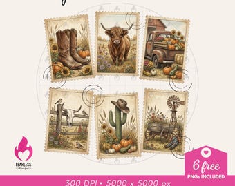 Western Stamp png | Vintage-Inspired Fall Designs Western | Fall Retro Designs | Western Aesthetics | Fall Season Vibe | Cowboy Graphics