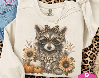 Impasto Glam Raccoon png | Trendy Fall Designs | Raccoon Boujee png | Leopard Aesthetics | Fall Season Vibe | Raccoon png Designs