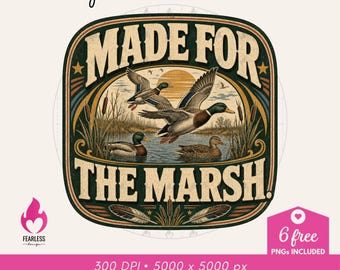 Made for the Marsh png | Mallard Ducks | Trendy Hunting | 70s Aesthetics | Duck Sweatshirt Design | Retro Ducks Design | Ducks png