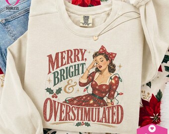Overstimulated png | Christmas Retro Designs | Merry Mama png | 1950s Christmas png | Stressful Christmas | Emotional png | Humor Xmas png