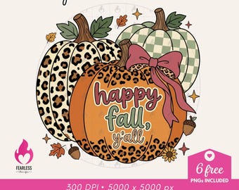 Happy Fall png | Cozy Fall Aesthetics | Autumn Fall Vibe | Pumpkin Shirt Leopard png | Colorful Cozy Cute Sublimation | Coquette Pumpkin png