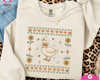 Cottagecore Goose png | Autumn Fall Vibe | 1980s Geese Sublimation | Granny Cottagecore png | Goose Cuteness | Coquette Pumpkin png